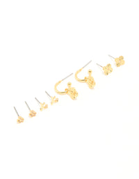 Gold Plated Cubic Zirconia Letter K & Dainty Flower Earrings 4-Pack - link has visual effect only