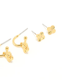 Gold Plated Cubic Zirconia Letter K & Dainty Flower Earrings 4-Pack - link has visual effect only