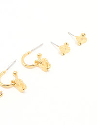 Gold Plated Cubic Zirconia Letter L & Dainty Flower Earrings 4-Pack - link has visual effect only