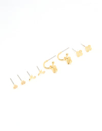 Gold Plated Cubic Zirconia Letter M Dainty Flower Earrings Pack - link has visual effect only