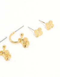 Gold Plated Cubic Zirconia Letter M Dainty Flower Earrings Pack - link has visual effect only