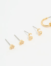 Gold Plated Cubic Zirconia Letter S & Flower Earrings 4-Pack - link has visual effect only