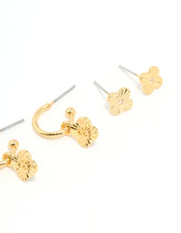 Gold Plated Cubic Zirconia Letter S & Flower Earrings 4-Pack - link has visual effect only