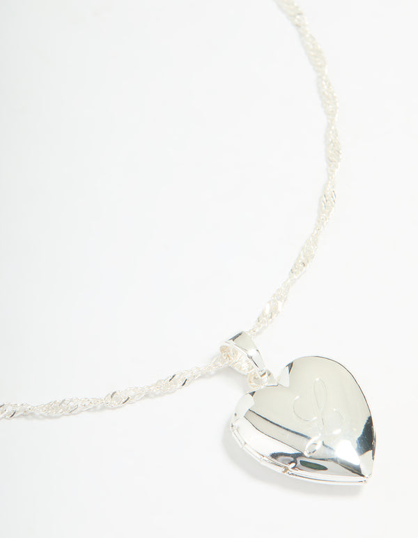 Silver Plated Letter L Heart Locket Necklace