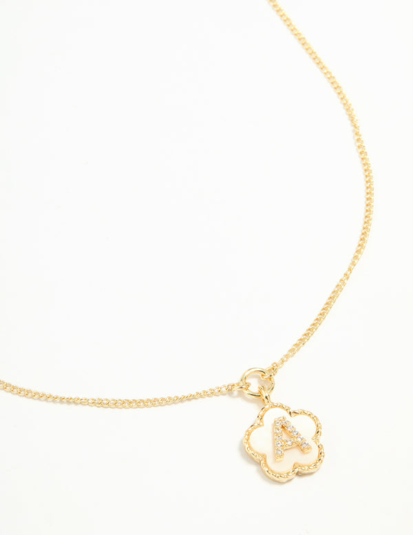 Gold Plated Genuine Shell Letter A Flower Petal Necklace