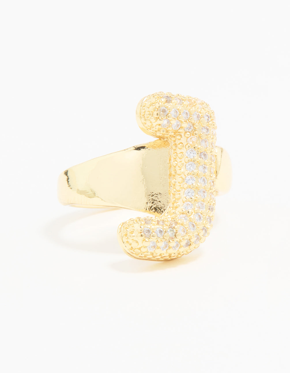 Gold Plated Cubic Zirconia Bubble J Pave Ring