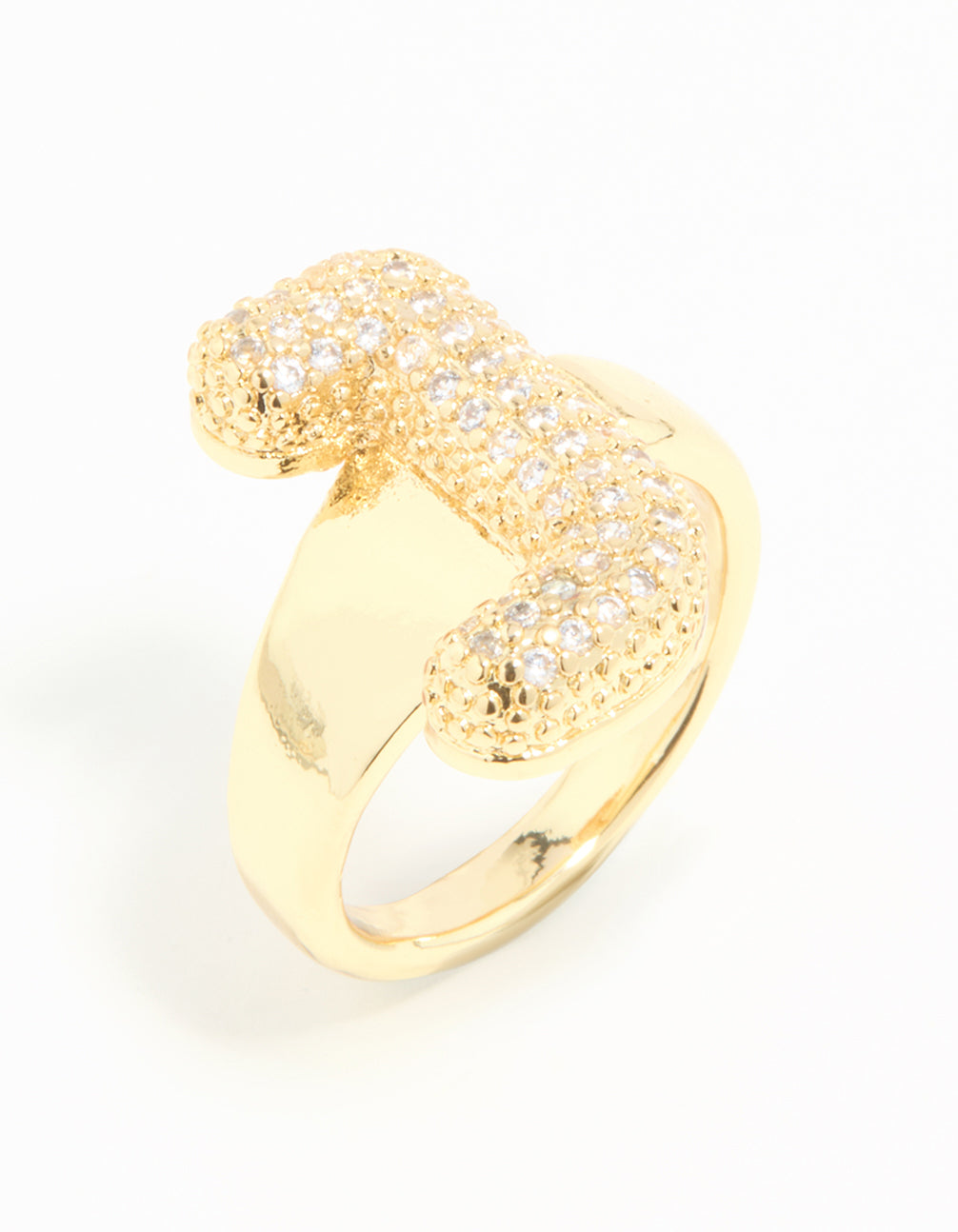 Gold Plated Cubic Zirconia Bubble J Pave Ring