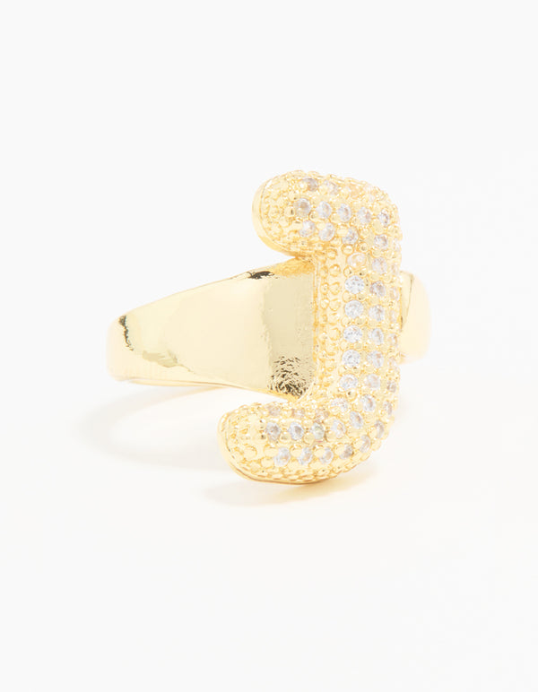 Gold Plated Cubic Zirconia Bubble J Pave Ring