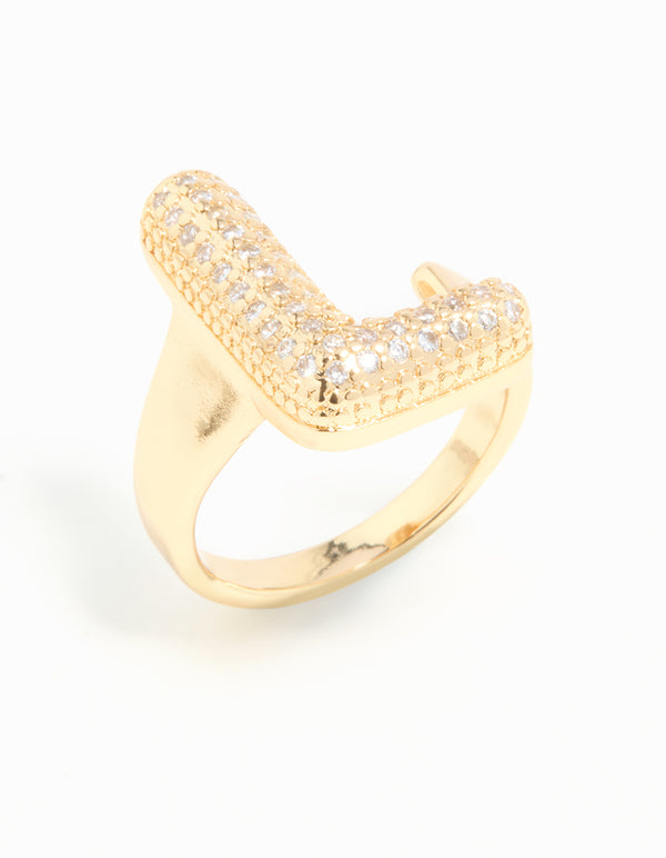 Gold Plated Cubic Zirconia Bubble L Pave Ring