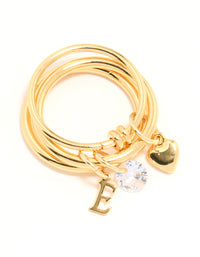 Gold Plated Cubic Zirconia Letter E Charm Ring - link has visual effect only
