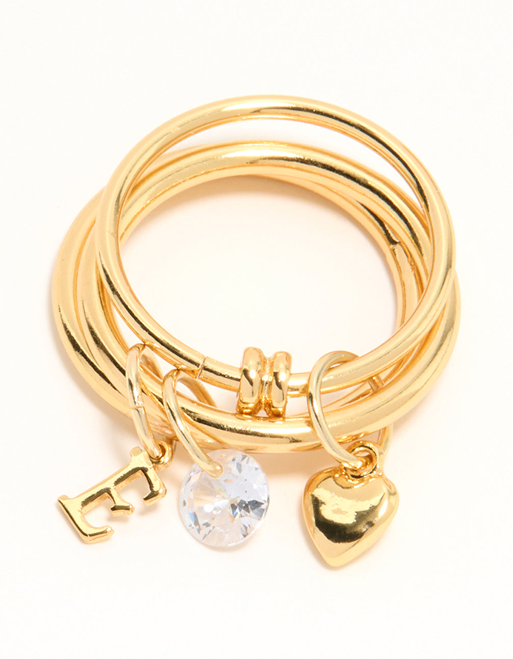 Gold Plated Cubic Zirconia Letter E Charm Ring