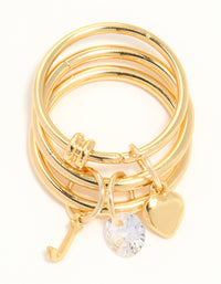 Gold Cubic Zirconia Letter J Charm Ring - link has visual effect only