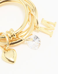 Gold Plated Cubic Zirconia M Rondell Charm Ring - link has visual effect only