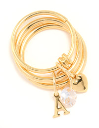 Gold Cubic Zirconia Letter A Charm Ring - link has visual effect only