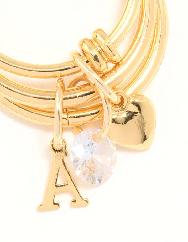 Gold Cubic Zirconia Letter A Charm Ring