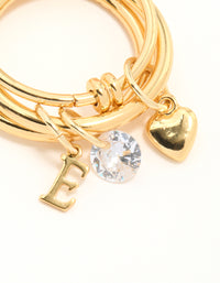 Gold Cubic Zirconia Letter E Charm Ring - link has visual effect only