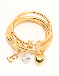 Gold Cubic Zirconia Letter E Charm Ring - link has visual effect only