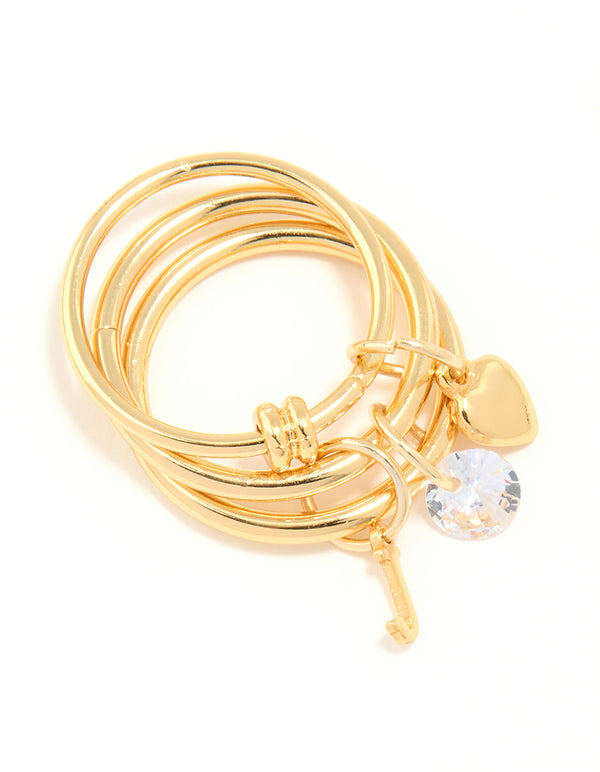Gold Cubic Zirconia Letter J Charm Ring
