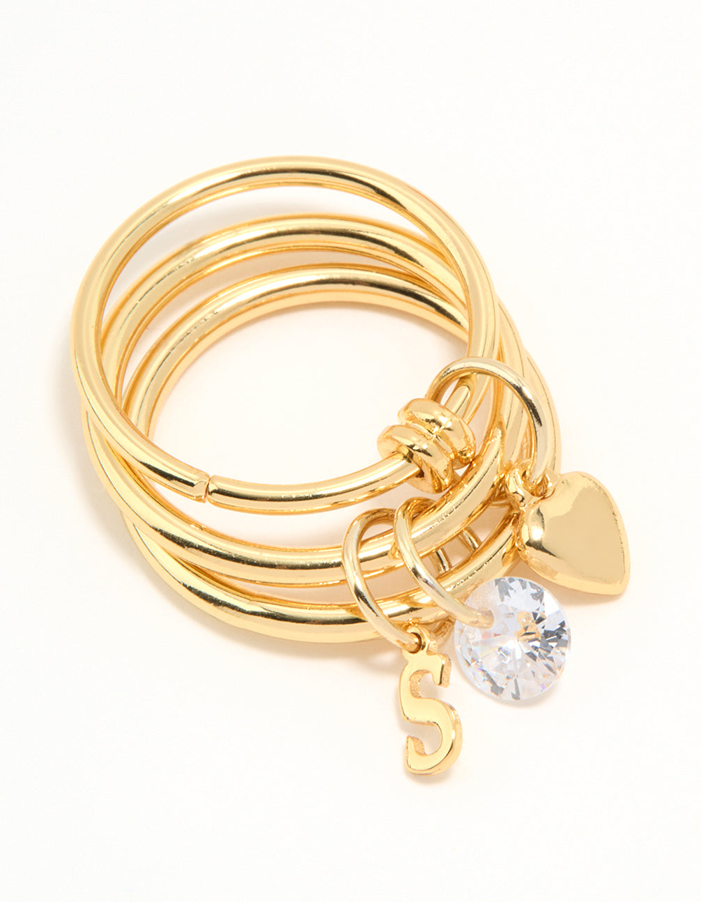 Gold Plated Cubic Zirconia Letter S Rondell Charm Ring