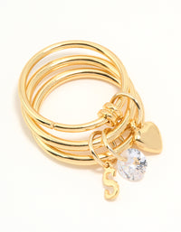 Gold Plated Cubic Zirconia Letter S Rondell Charm Ring - link has visual effect only