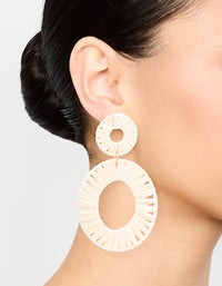 Cream Raffia Fabric Double Disc Drop Earrings - link has visual effect only