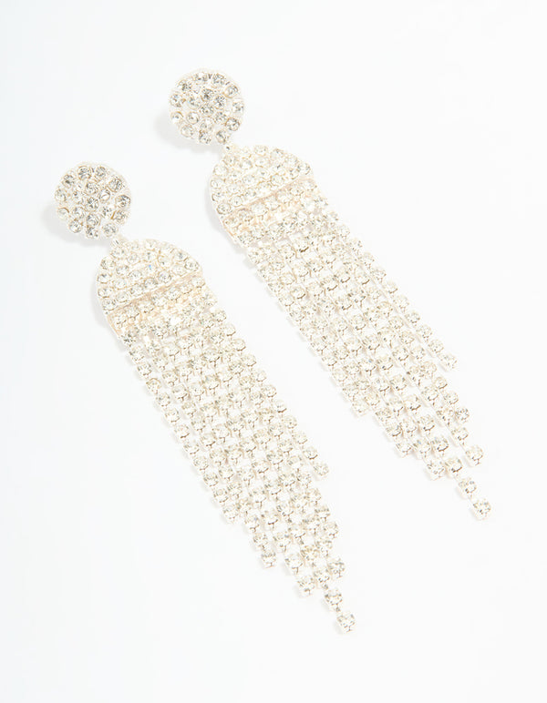 Silver Diamante Circle Cupchain Drop Earrings