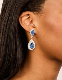 Silver Blue Diamante Double Pear Drop Earrings - link has visual effect only