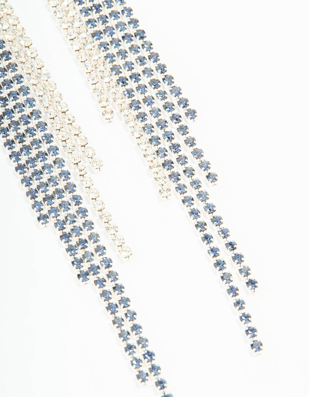 Silver Blue Diamante Twisted Chain Drop Earrings