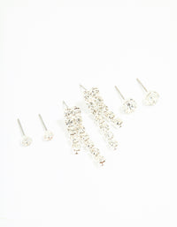 Silver Diamante Stud & Cupchain Earrings 3-Pack - link has visual effect only