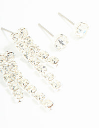 Silver Diamante Stud & Cupchain Earrings 3-Pack - link has visual effect only