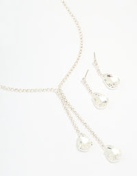 Silver Diamante Pearl Drop Y-Necklace & Earrings Set - link has visual effect only