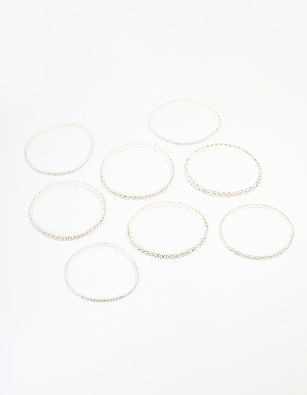 Silver Diamante Stretch Bracelets 8-Pack