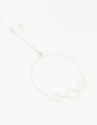 Silver Plated Cubic Zirconia Outline Triple Flower Toggle Bracelet - link has visual effect only