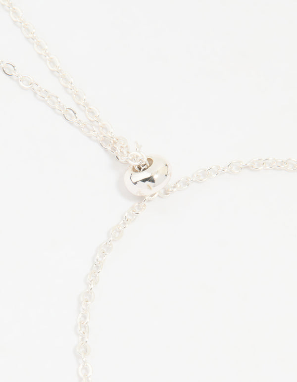 Silver Plated Cubic Zirconia Outline Triple Flower Toggle Bracelet