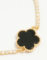 Gold Plated Cubic Zirconia Black Mini Flower Toggle Bracelet - link has visual effect only