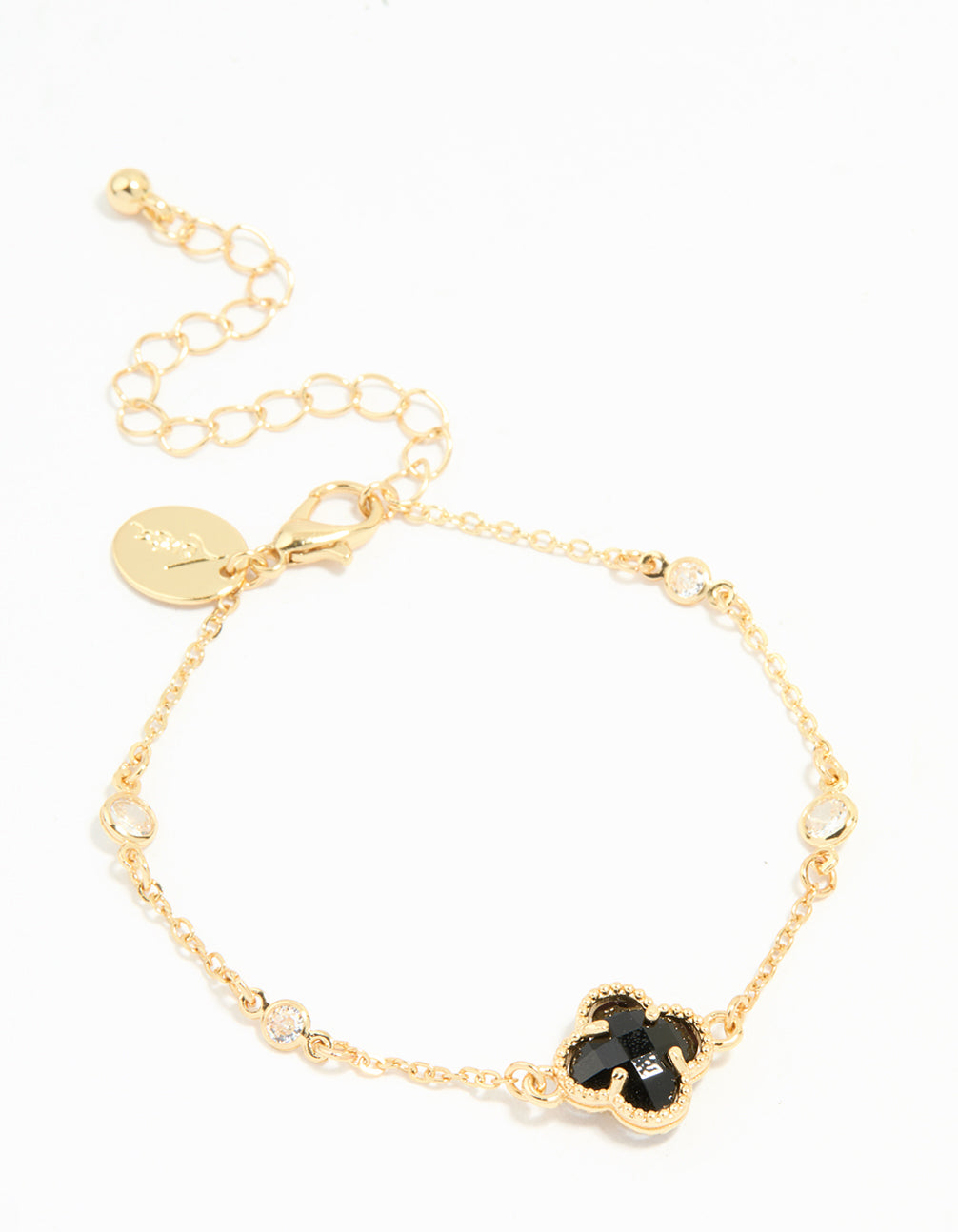 Gold Plated Cubic Zirconia Black Flower Bracelet