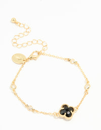 Gold Plated Cubic Zirconia Black Flower Bracelet - link has visual effect only