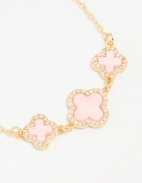 Gold Plated Cubic Zirconia Pink Triple Flower Outline Toggle Bracelet - link has visual effect only