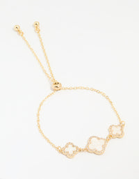 Gold Plated Cubic Zirconia Triple Flower Outline Toggle Bracelet - link has visual effect only