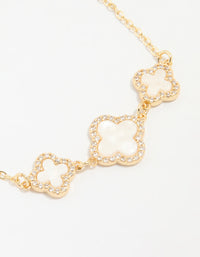 Gold Plated Cubic Zirconia Triple Flower Outline Toggle Bracelet - link has visual effect only