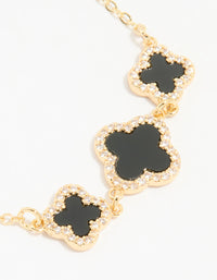 Gold Plated Cubic Zirconia Black Triple Flower Bracelet - link has visual effect only