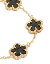 Gold Plated Black Flowers Charm Bracelet - link has visual effect only