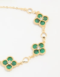 Gold Plated Cubic Zirconia Emerald Flower Bracelet - link has visual effect only
