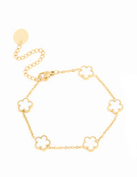 Waterproof Gold Plated Stainless Steel Ivory Inlay Flower Petals Charm Bracelet - link has visual effect only