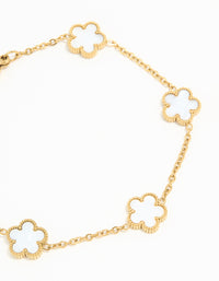Waterproof Gold Plated Stainless Steel Ivory Inlay Flower Petals Charm Bracelet - link has visual effect only