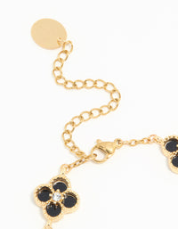 Waterproof Gold Plated Stainless Steel Diamante Black Inlay Flowers Charms Bracelet - link has visual effect only