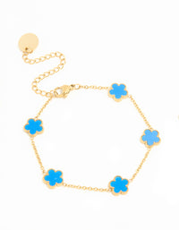 Waterproof Gold Plated Stainless Steel Blue Inlay Flower Petals Charm Bracelet - link has visual effect only