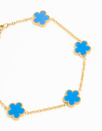 Waterproof Gold Plated Stainless Steel Blue Inlay Flower Petals Charm Bracelet - link has visual effect only