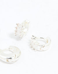 Silver Plated Brass Cubic Zirconia Baguette Hoops & Stud Earrings 4-Pack - link has visual effect only