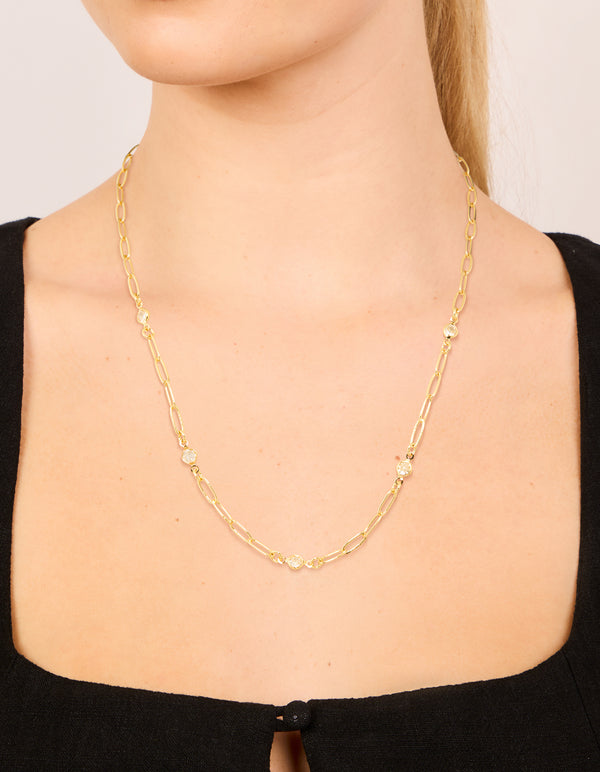 Gold Plated Brass Cubic Zirconia Open Link Chain Necklace